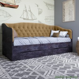 Ліжко дитяче односпальне LION Л-9 з м'якою спинкою і висувними шухлядами 190x90 Бетон темний/Лілі-02