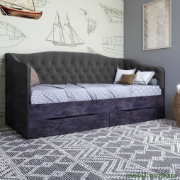 Ліжко дитяче односпальне LION Л-9 з м'якою спинкою і висувними шухлядами 190x90 Бетон темний/Лілі-95