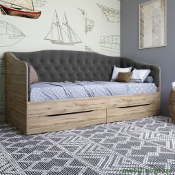 Ліжко дитяче односпальне LION Л-9 з м'якою спинкою і висувними шухлядами 190x90 Дуб Аппалачі/Лілі-95