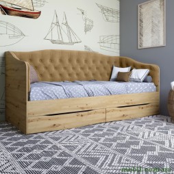 Ліжко дитяче односпальне LION Л-9 з м'якою спинкою і висувними шухлядами 190x90 Дуб Артизан/Лілі-02