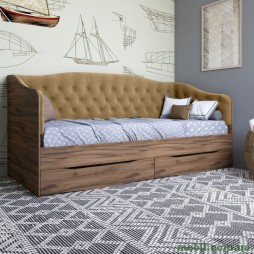 Ліжко дитяче односпальне LION Л-9 з м'якою спинкою і висувними шухлядами 190x90 Дуб Ліворно/Лілі-02