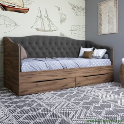 Ліжко дитяче односпальне LION Л-9 з м'якою спинкою і висувними шухлядами 190x90 Дуб Ліворно/Лілі-95