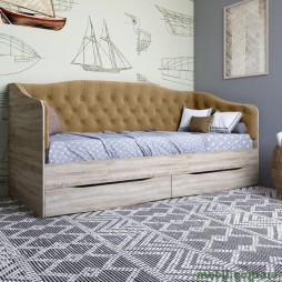 Ліжко дитяче односпальне LION Л-9 з м'якою спинкою і висувними шухлядами 190x90 Дуб сонома/Лілі-02