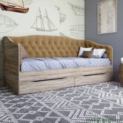 Ліжко дитяче односпальне LION Л-9 з м'якою спинкою і висувними шухлядами 190x90 Дуб сонома трюфель/Лілі-02