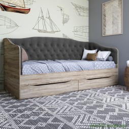 Ліжко дитяче односпальне LION Л-9 з м'якою спинкою і висувними шухлядами 190x90 Дуб сонома трюфель/Лілі-95