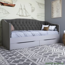 Ліжко дитяче односпальне LION Л-9 з м'якою спинкою і висувними шухлядами 190x90 Кашемір/Лілі-95