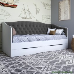 Ліжко дитяче односпальне LION Л-9 з м'якою спинкою і висувними шухлядами 190x90 Німфея Альба (білий)/Лілі-95