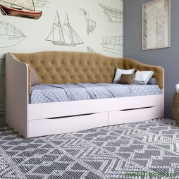 Ліжко дитяче односпальне LION Л-9 з м'якою спинкою і висувними шухлядами 190x90 Рожевий/Лілі-02