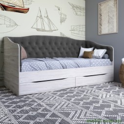 Ліжко дитяче односпальне LION Л-9 з м'якою спинкою і висувними шухлядами 190x90 Самоа Димчастий/Лілі-95