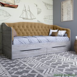 Ліжко дитяче односпальне LION Л-9 з м'якою спинкою і висувними шухлядами 190x90 Шварцвальд/Лілі-02