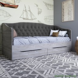 Ліжко дитяче односпальне LION Л-9 з м'якою спинкою і висувними шухлядами 190x90 Шварцвальд/Лілі-95