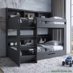 Дитяче двоярусне ліжко LION Майнкрафт 90х190 з шухлядою Антрацит