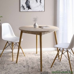 Обідній стіл круглий LION Маямі-1 дерев'яні ніжки Дуб Сонома