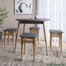 Стіл круглий і 4 табурети обідній комплект для кухні Маямі-1 кромка ПВХ 0,45 мм Антрацит