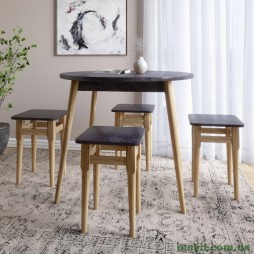 Стіл круглий і 4 табурети обідній комплект для кухні Маямі-1 кромка ПВХ 0,45 мм Бетон темний