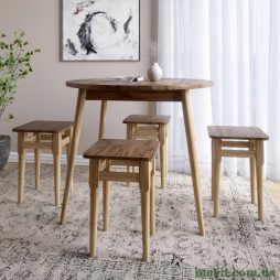 Стіл круглий і 4 табурети обідній комплект для кухні Маямі-1 кромка ПВХ 0,45 мм Дуб Ліворно