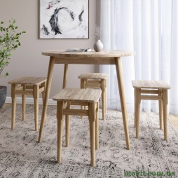 Стіл круглий і 4 табурети обідній комплект для кухні Маямі-1 кромка ПВХ 0,45 мм Дуб Сонома