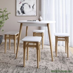 Стіл круглий і 4 табурети обідній комплект для кухні Маямі-1 кромка ПВХ 0,45 мм Німфея Альба (білий)