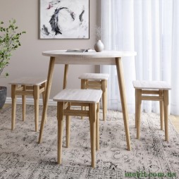 Стіл круглий і 4 табурети обідній комплект для кухні Маямі-1 кромка ПВХ 0,45 мм Самоа димчастий