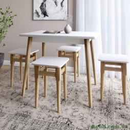 Стіл і 4 табурети обідній комплект для кухні Маямі-2 кромка ПВХ 0,45 мм Німфея Альба