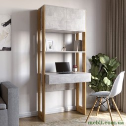 Модуль-2 стелаж зі столом та полицями LION Нобу Бетон/Дуб Артизан