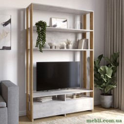 Модуль-4 стелаж з полицями та тумбою під ТВ LION Нобу Бетон/Дуб Артизан