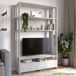 Модуль-4 стелаж з полицями та тумбою під ТВ LION Нобу Бетон/Німфея Альба