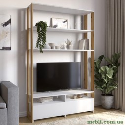 Модуль-4 стелаж з полицями та тумбою під ТВ LION Нобу Німфея Альба/Дуб Артизан
