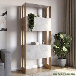 Модуль-5 стелаж полиці з фасадами LION Нобу Бетон/Дуб Артизан