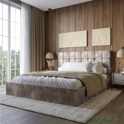 Двоспальне дерев'яне ліжко з м'яким узголів'ям і підйомним механізмом LION Піксі Silk 105 (Шоколадний) 160х200