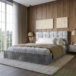 Двоспальне дерев'яне ліжко з м'яким узголів'ям і підйомним механізмом LION Піксі Silk 303 (Сірий) 160х200