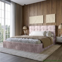 Двоспальне дерев'яне ліжко з м'яким узголів'ям і підйомним механізмом LION Піксі Silk 402 (Лотус) 160х200