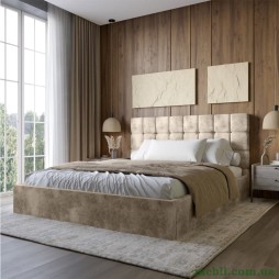 Двоспальне дерев'яне ліжко з м'яким узголів'ям LION Піксі Silk 103 (Кремовий) 180х200