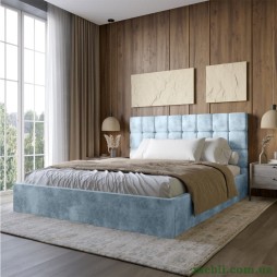 Двоспальне дерев'яне ліжко з м'яким узголів'ям LION Піксі Silk 501 (Небесно-блакитний) 180х200