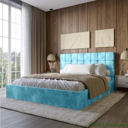 Двоспальне дерев'яне ліжко з м'яким узголів'ям LION Піксі Silk 502 (Бірюзовий) 180х200