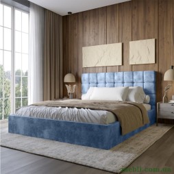 Двоспальне дерев'яне ліжко з м'яким узголів'ям LION Піксі Silk 503 (Темно-синій) 160х200