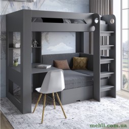 Дитяче двоярусне ліжко LION Флай 90х190 з вбудованим столом Антрацит/Лілі-95