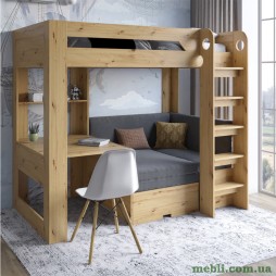 Дитяче двоярусне ліжко LION Флай 90х190 з вбудованим столом Дуб Артизан/Лілі-95