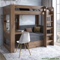 Дитяче двоярусне ліжко LION Флай 90х190 з вбудованим столом Дуб Ліворно/Лілі-95