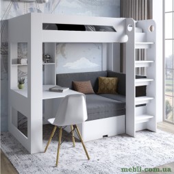 Дитяче двоярусне ліжко LION Флай 90х190 з вбудованим столом Німфея Альба (білий)