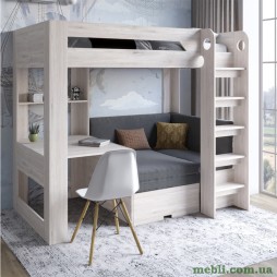 Дитяче двоярусне ліжко LION Флай 90х190 з вбудованим столом Самоа димчастий/Лілі-95