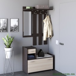 Передпокій Еверест Тандем з вішалкою та тумбою (ліва) для взуття венге/дуб молочний