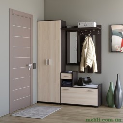 Передпокій Еверест Тандем з розпашною шафою ШП-1 і тумбою (ліва) венге темний+дуб молочний