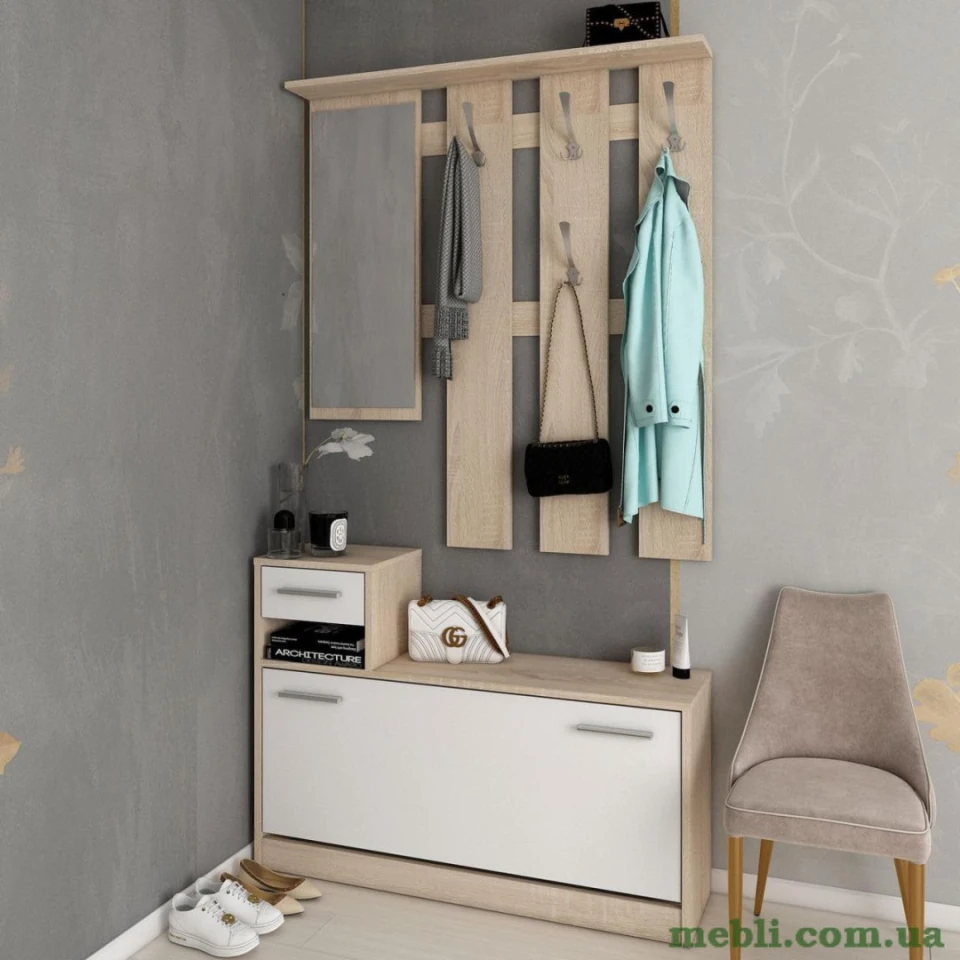 Передпокій з дзеркалом Doros Alice 100х25х182,9 Білий/Дуб cонома