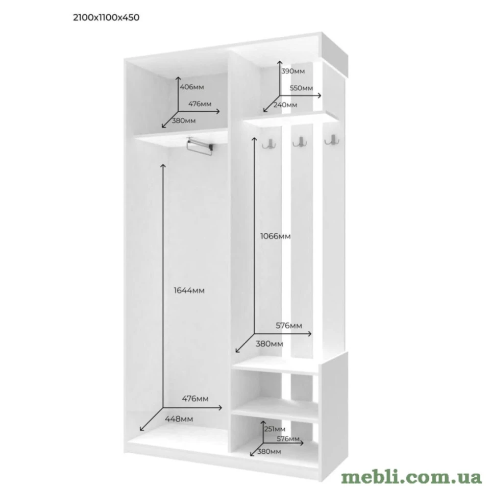 Передпокій з дзеркалом Doros CiТy One Door 110х45х210 Білий