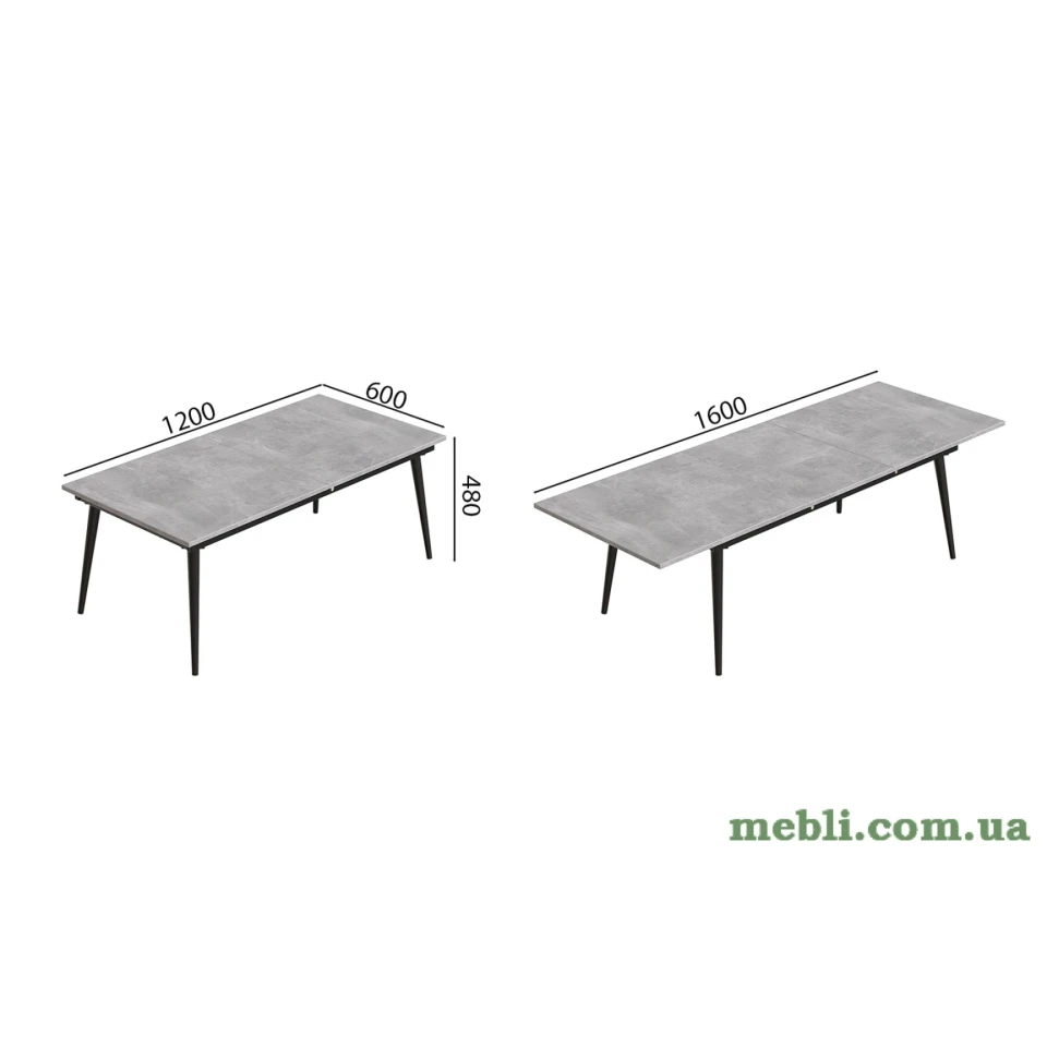 Стіл журнальний трансформер Dandi Small Ferrum-decor 45x120(160)x60 Чорний метал ДСП Бетон