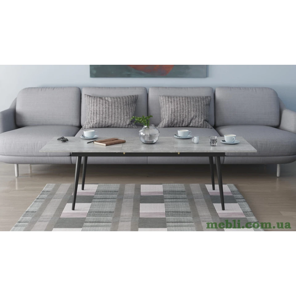 Стіл журнальний трансформер Dandi Small Ferrum-decor 45x120(160)x60 Чорний метал ДСП Бетон