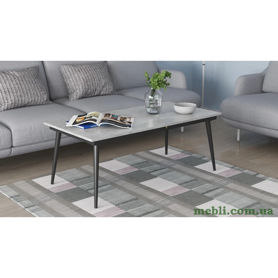 Стіл журнальний трансформер Dandi Small Ferrum-decor 45x120(160)x60 Чорний метал ДСП Бетон