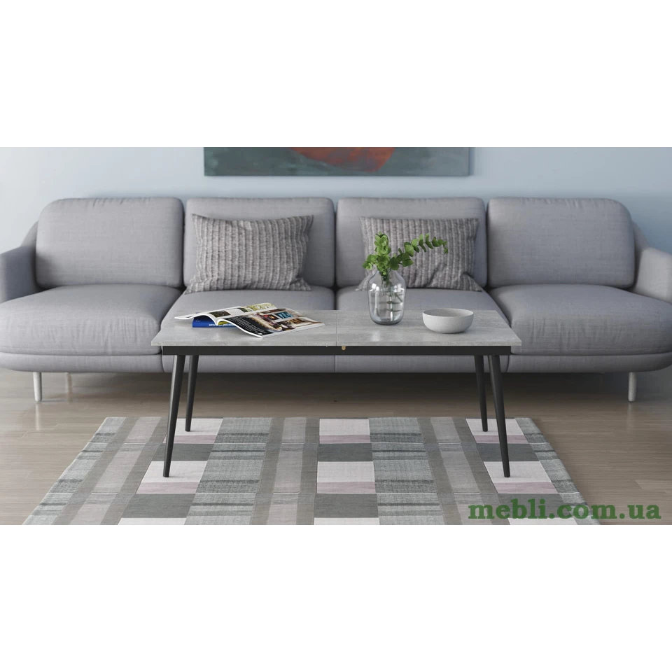 Стіл журнальний трансформер Dandi Small Ferrum-decor 45x120(160)x60 Чорний метал ДСП Бетон