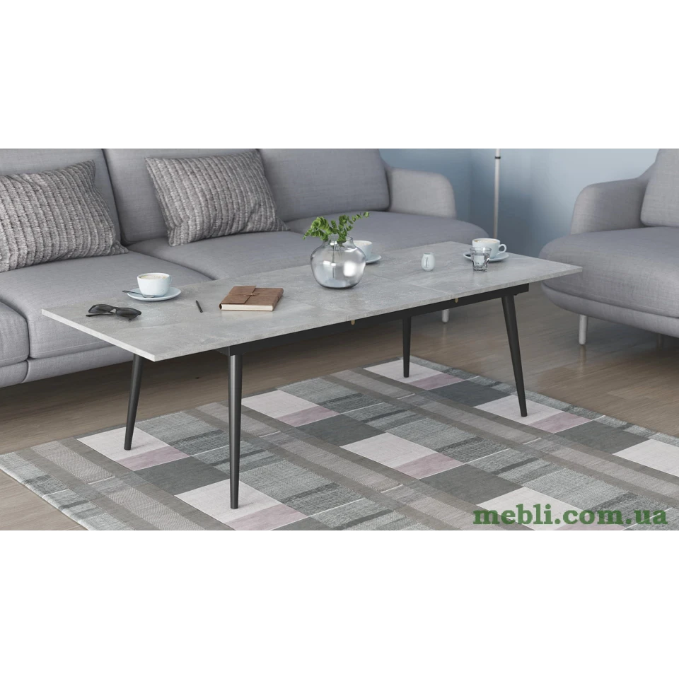 Стіл журнальний трансформер Dandi Small Ferrum-decor 45x120(160)x60 Чорний метал ДСП Бетон